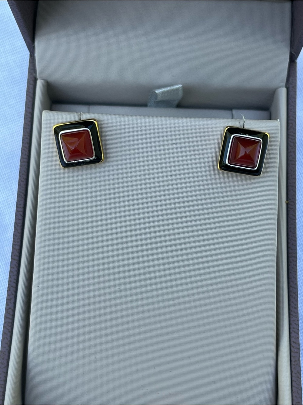 Alexis Bittar Gold-Tone Earrings with Red and Black Accents